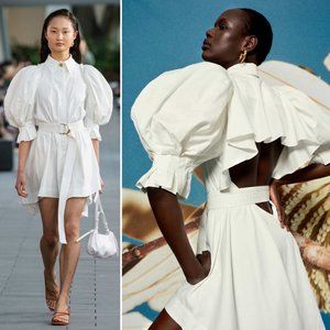 Aje Eucalypt Puff Sleeve Open Back Cutout Cotton Shirt Dress White Resort 2020